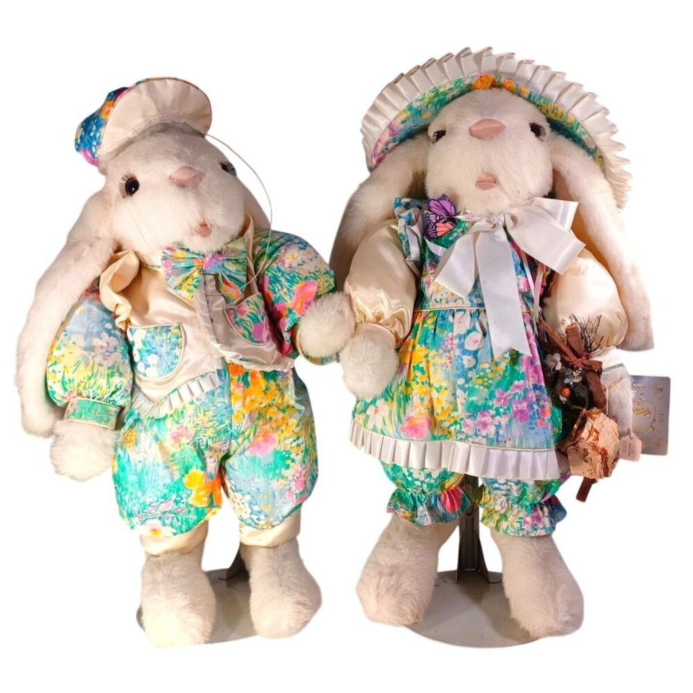 Vintage 24" Tilly Collections Set Of 2 Honey & Sonny Bunny Plush Dolls Easter